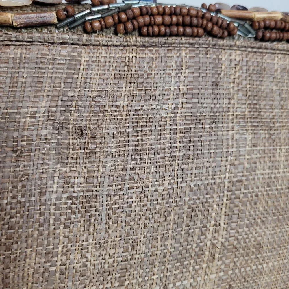 Misenka Raffia Hand-Woven Beaded Envelope Clutch Handbag NEW